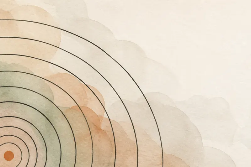 Abstract illustration: nested ink arcs widening outward from a corner like accumulating growth rings