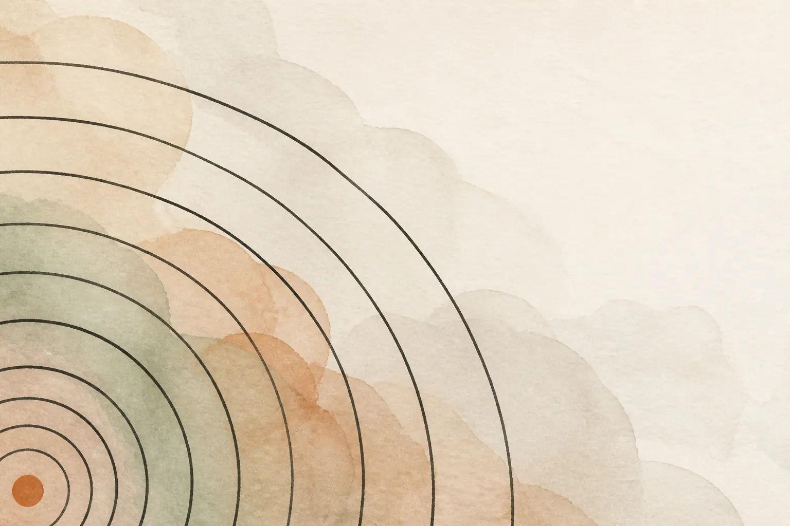 Abstract illustration: nested ink arcs widening outward from a corner like accumulating growth rings